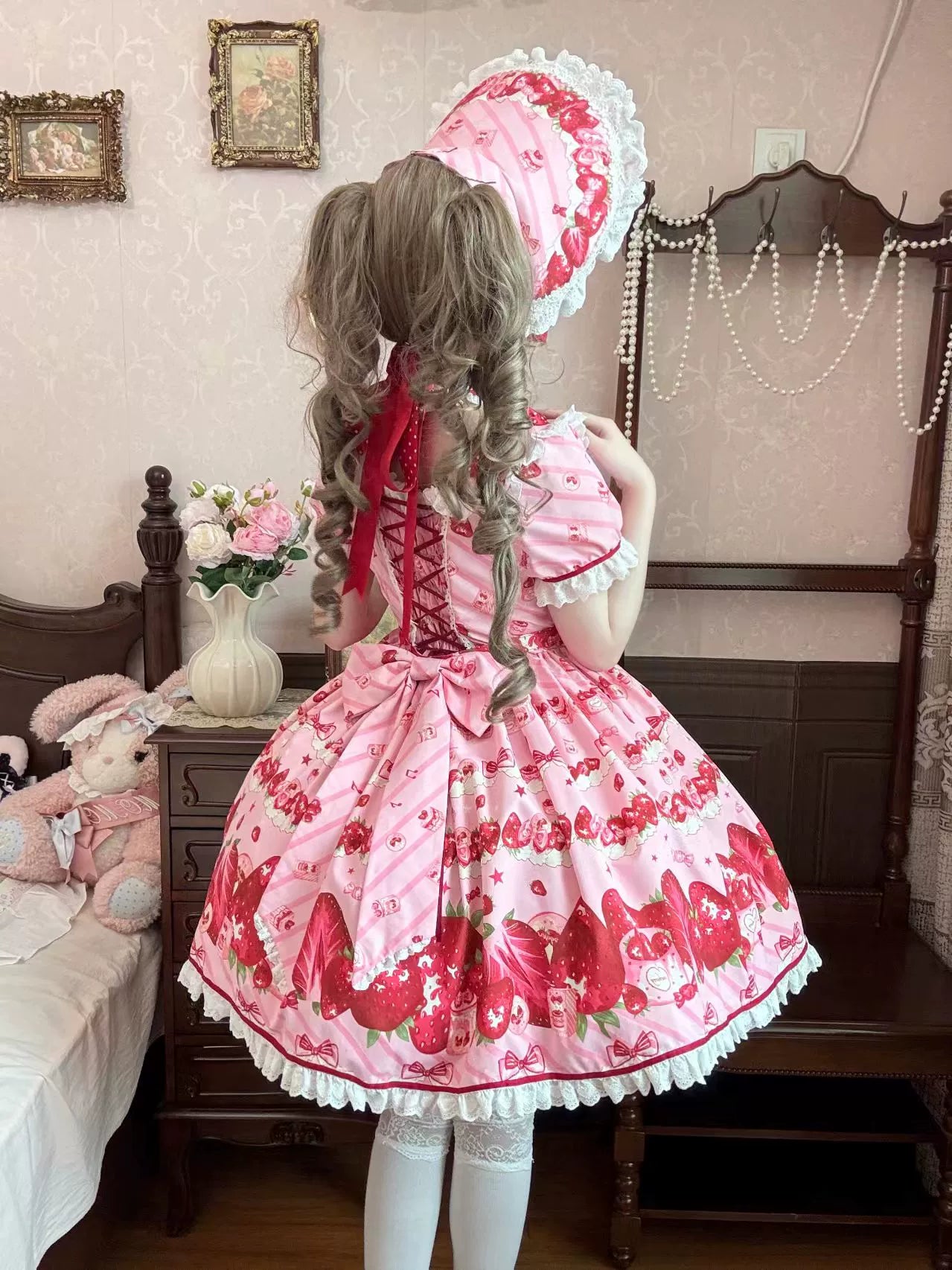 Strawberry Box - Sweet Lolita OP Dress, Strawberry Print - image 7