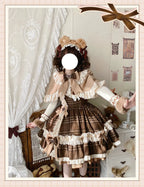 Choco Chestnut - Plaid Kawaii Lolita JSK Dress, Peter Pan Collar Cape - image 15