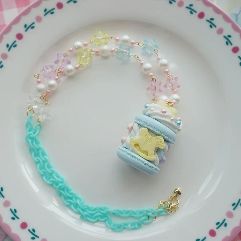 Sweet Lolita Necklace Carousel Cream Macaron Bag Pendant - image 13
