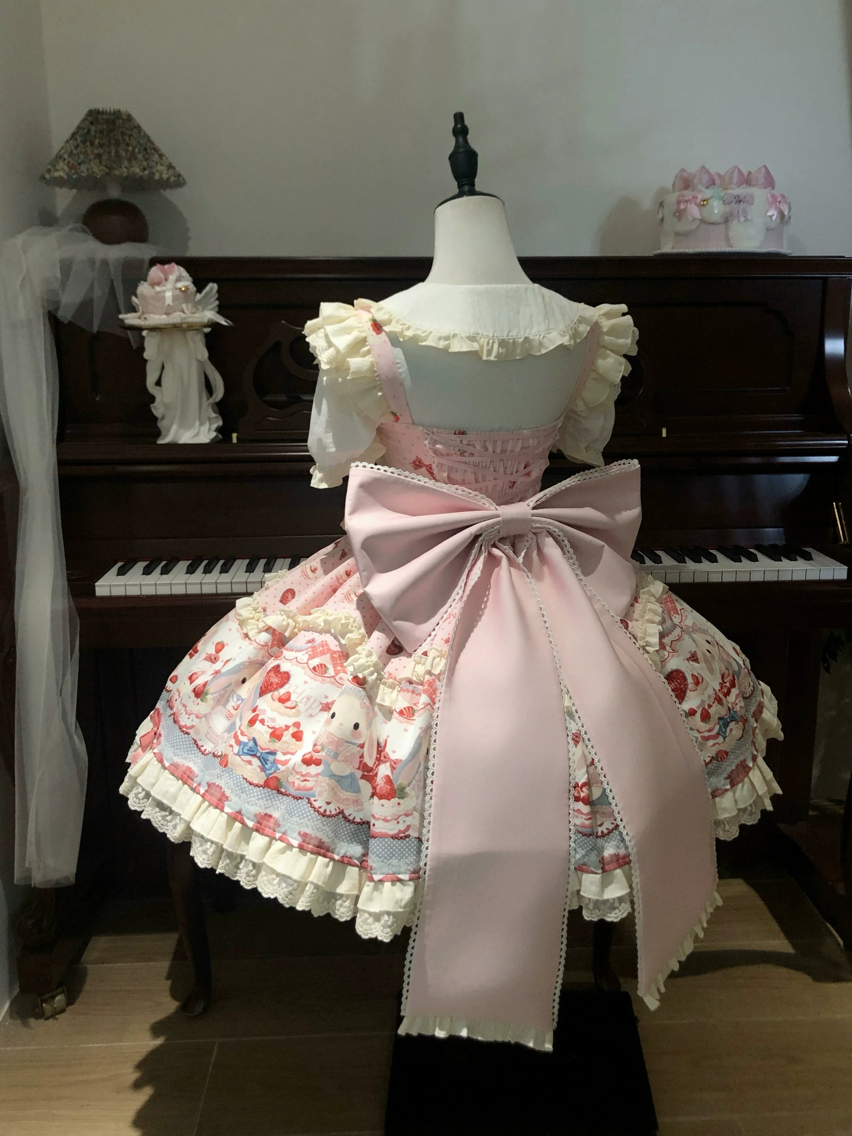 Bunny Party Sweet Lolita Printed JSK Dress with Bow Train - image 2