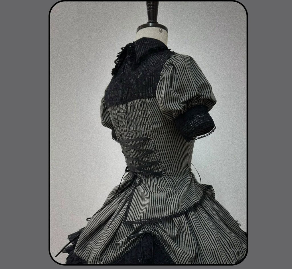 Striped Cross - Gothic Coordinated Lolita Set, Adjustable Blouse & Skirt - image 62