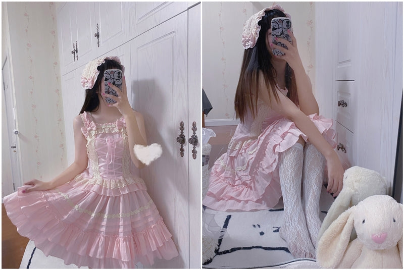 Balletcore Sweet Lolita Pink Dress Set - image 7