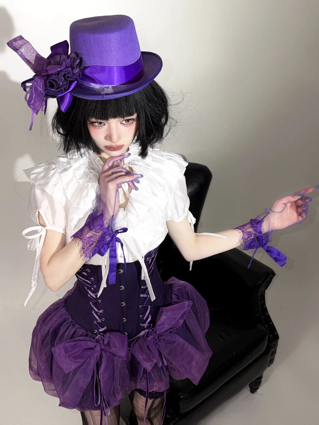 WONKA Gothic Lolita Purple Blouse and High Waist Shorts Set - image 3