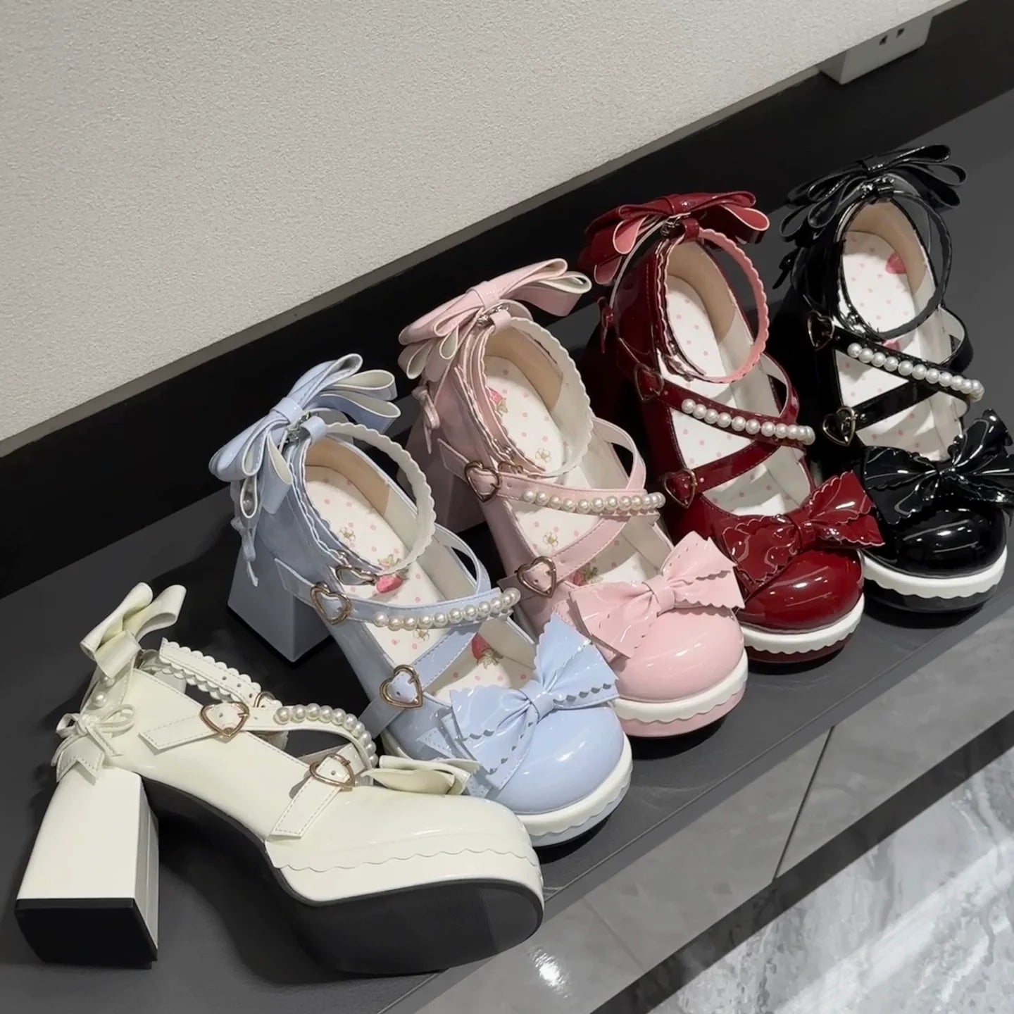 Crush Complex - Sweet Lolita Heel Shoes, Pearls & Bows - image 2