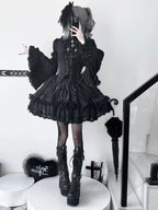 Trace Bone Black Gothic Lolita Skirt and Waist Cincher Set - image 10