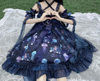 Coral Jellyfish - Sweet Lolita High-waist JSK Dress, Jellyfish & Coral Print and Accessories - image 7