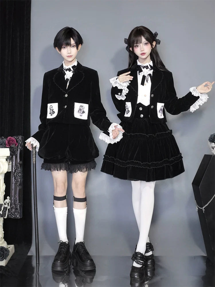 Erosion Heart F-Type - Ouji Lolita Suit Black Velvet Shorts and Skirt - image 13