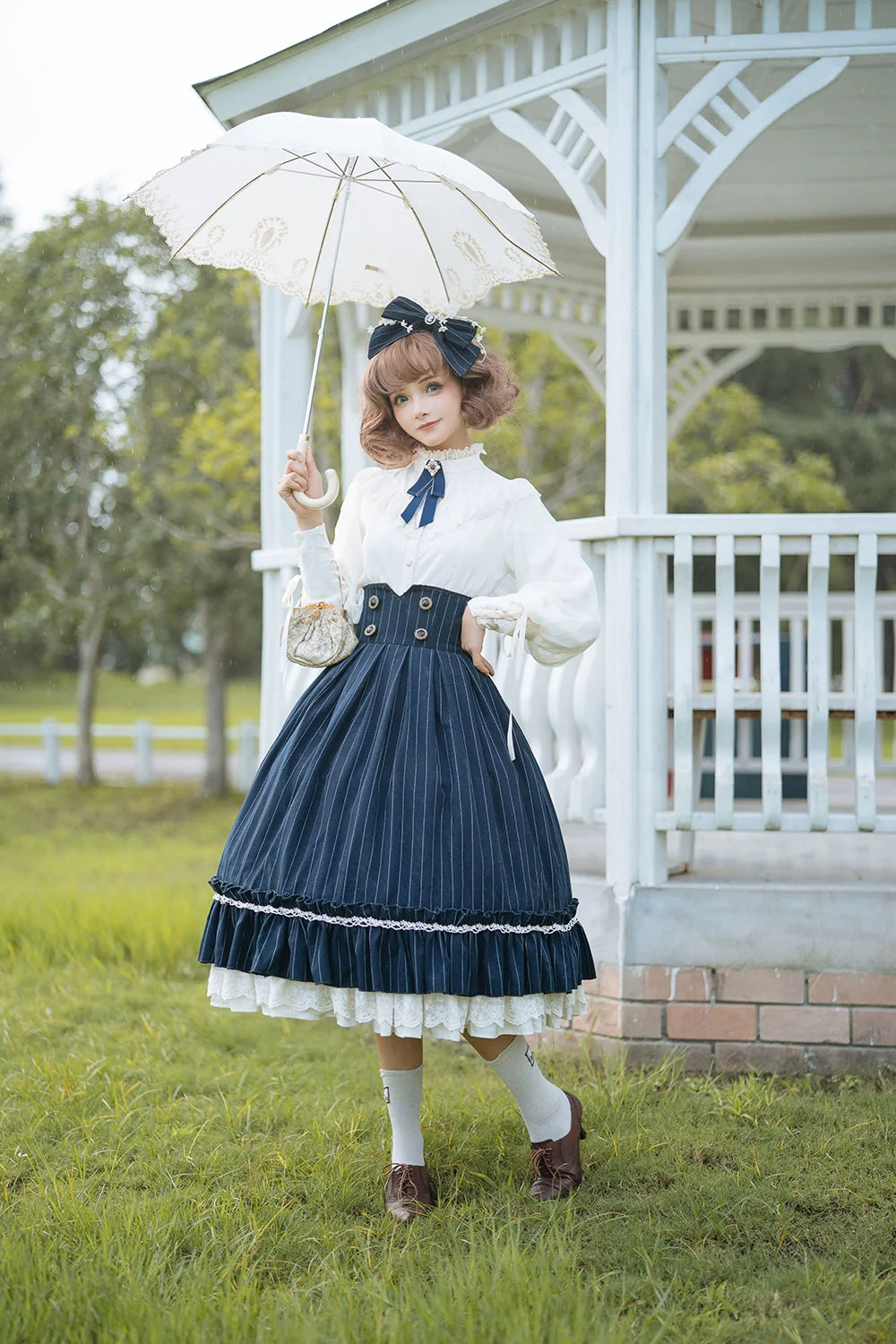 Rose Doll - Elegant Lolita Striped Fishbone Skirt - image 70