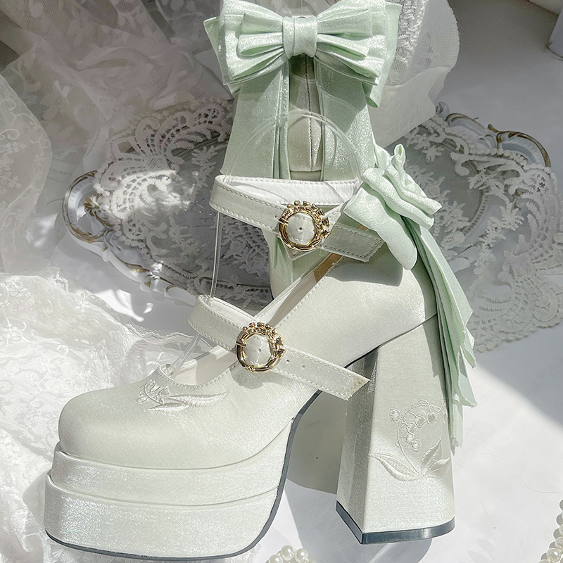 Floating Dream Lily - Elegant Lolita High Heel Shoes, Detachable Bow - image 13