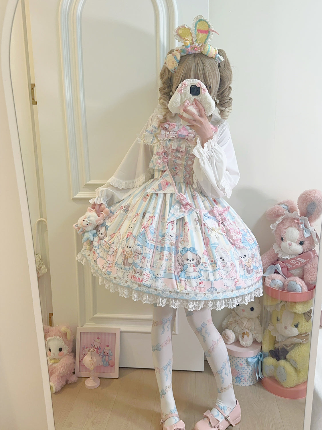 Sweet Tea Party - Kawaii Lolita JSK Puppy Printed Dress with Sash - image 8