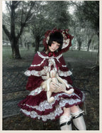 Burgundy Rose - Floral Printed Old School Lolita JSK, Elegant Cape and Accessories - image 6