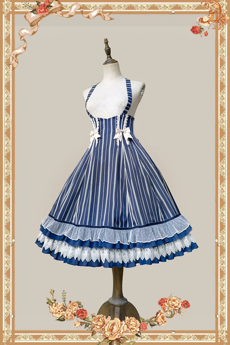 Elegant Lolita Stripe High-waist Jumper Dress Set and Cape - image 13