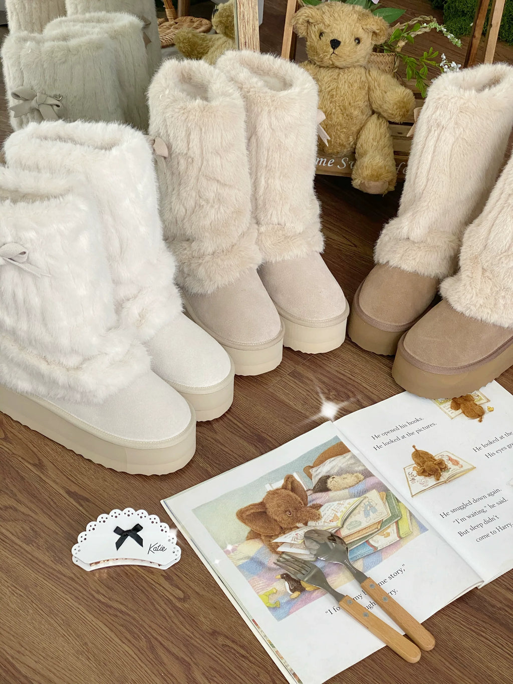 Winter Love Song - Winter Lolita Mid-Calf Boots Plush Snow Boots Thick Sole - image 1