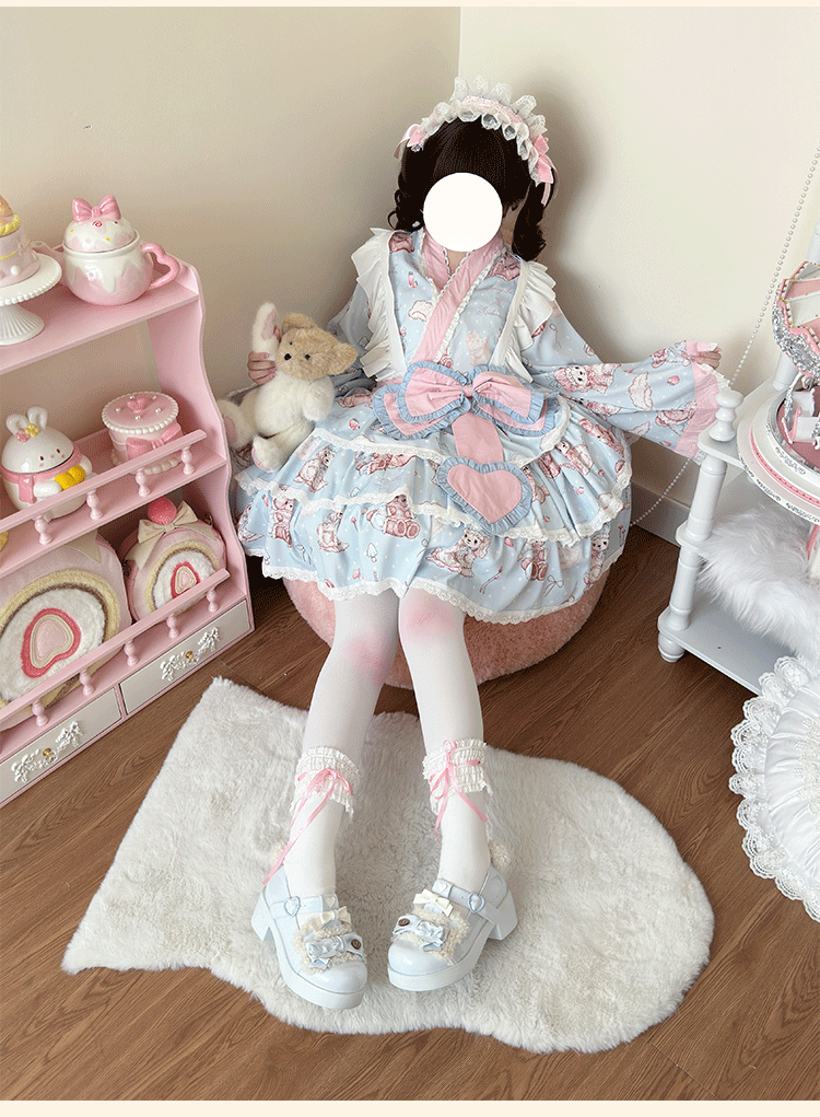 Showa Moe Bear - Plus Size Wa Lolita Dress Set Kawaii Lolita SK Suit - image 3