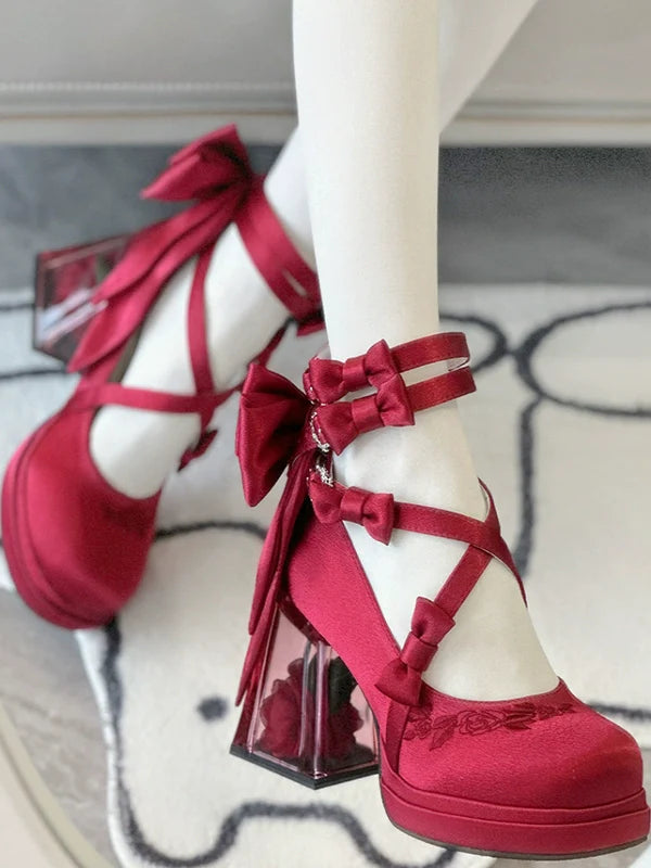 Glass Floral House - Elegant Lolita Shoes, Transparent Heels with 3D Floral - image 13