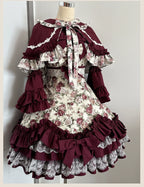 Burgundy Rose - Floral Printed Old School Lolita JSK, Elegant Cape and Accessories - image 1