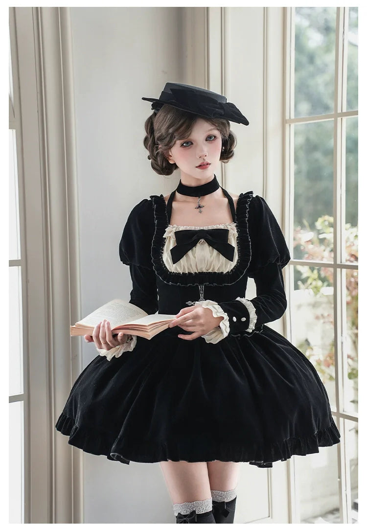 Apocalypse - Gothic Lolita Velvet OP Dress Set, Fishbone Waist - image 19