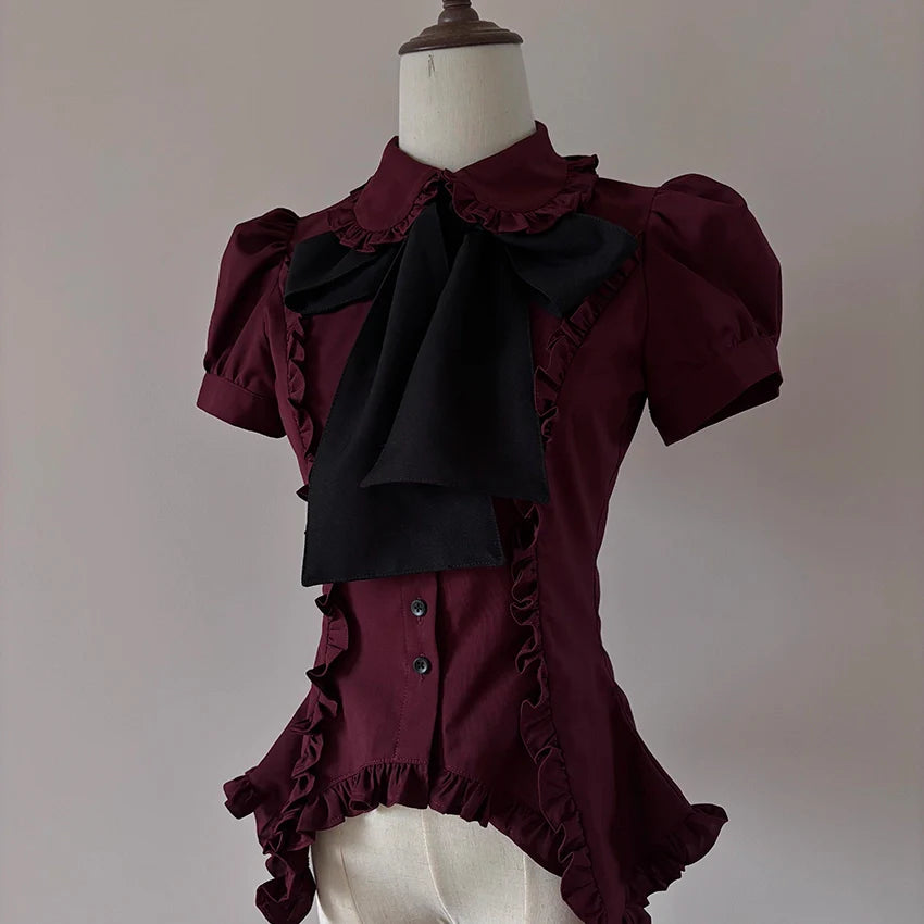 Lilith - Gothic Lolita Short-Sleeve Shirt with Detachable Tie - image 1
