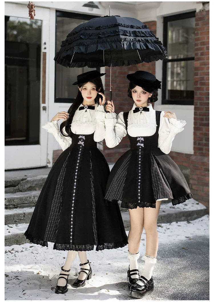 Monochrome Sonata - Classic Lolita Bust-supporting JSK Set, Piano Inspired - image 10