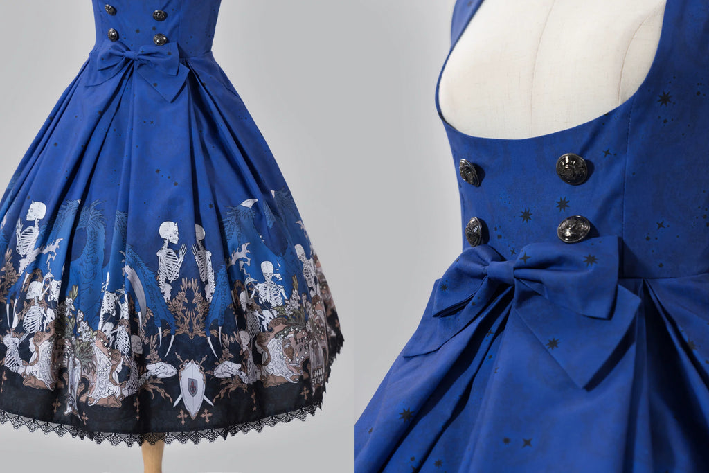 Dragon Bone Lily - Vintage Gothic Lolita Dragon & Skeleton Print JSK Dress and Accessories - image 12