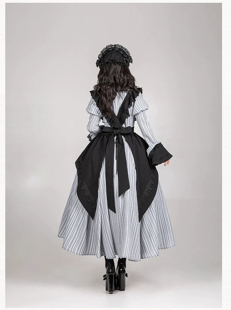 Nocturne SP - Striped Gothic Lolita OP Twin Lolita Dress with Apron and Accessories - image 24