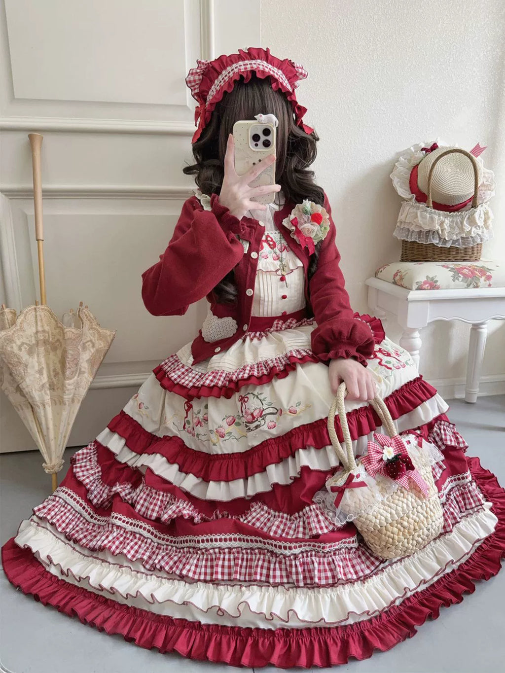 Strawberry Basket - Country Lolita JSK Dress, Strawberry Embroidery - image 6