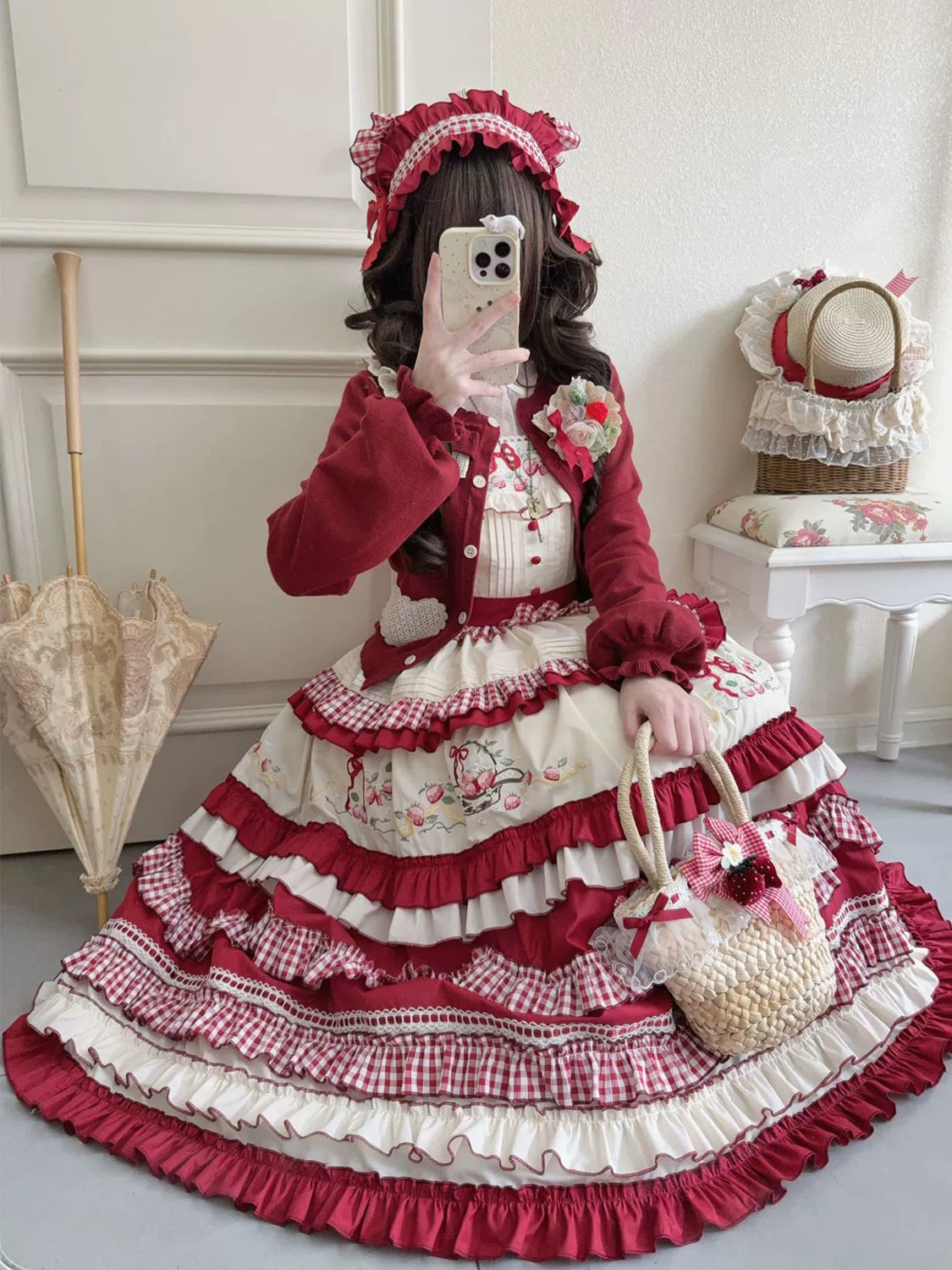 Strawberry Basket - Country Lolita JSK Dress, Strawberry Embroidery - image 6
