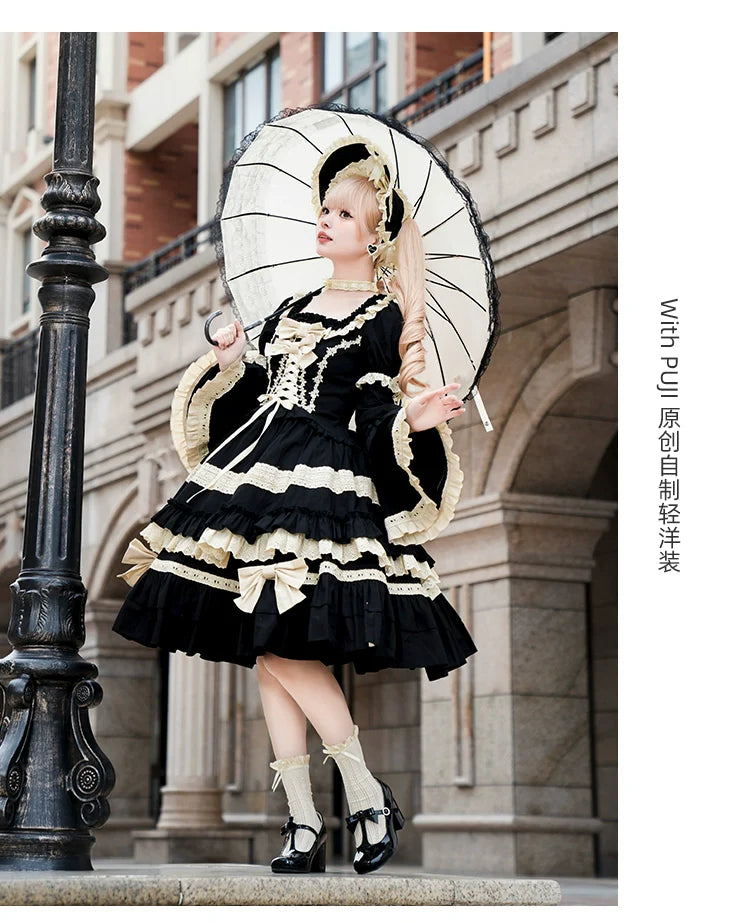 Classic Black Lolita OP Dress, Petticoat and Accessories - image 6