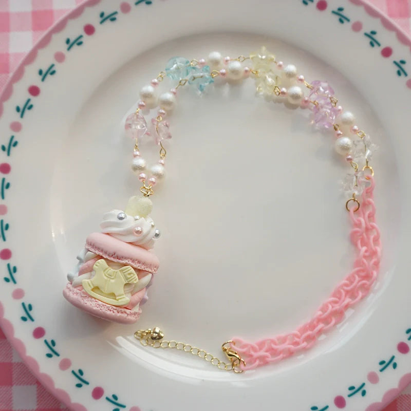 Sweet Lolita Necklace Carousel Cream Macaron Bag Pendant - image 2