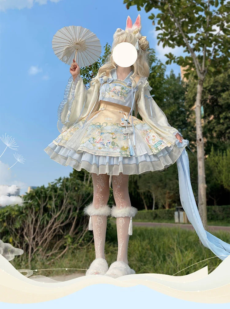 Laurel - Kawaii Han Lolita Jumper Dress Rabbit Print and Accessories - image 17