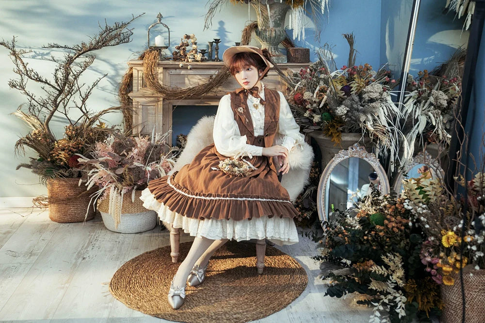 Rose Doll - Elegant Lolita Striped Fishbone Skirt - image 56