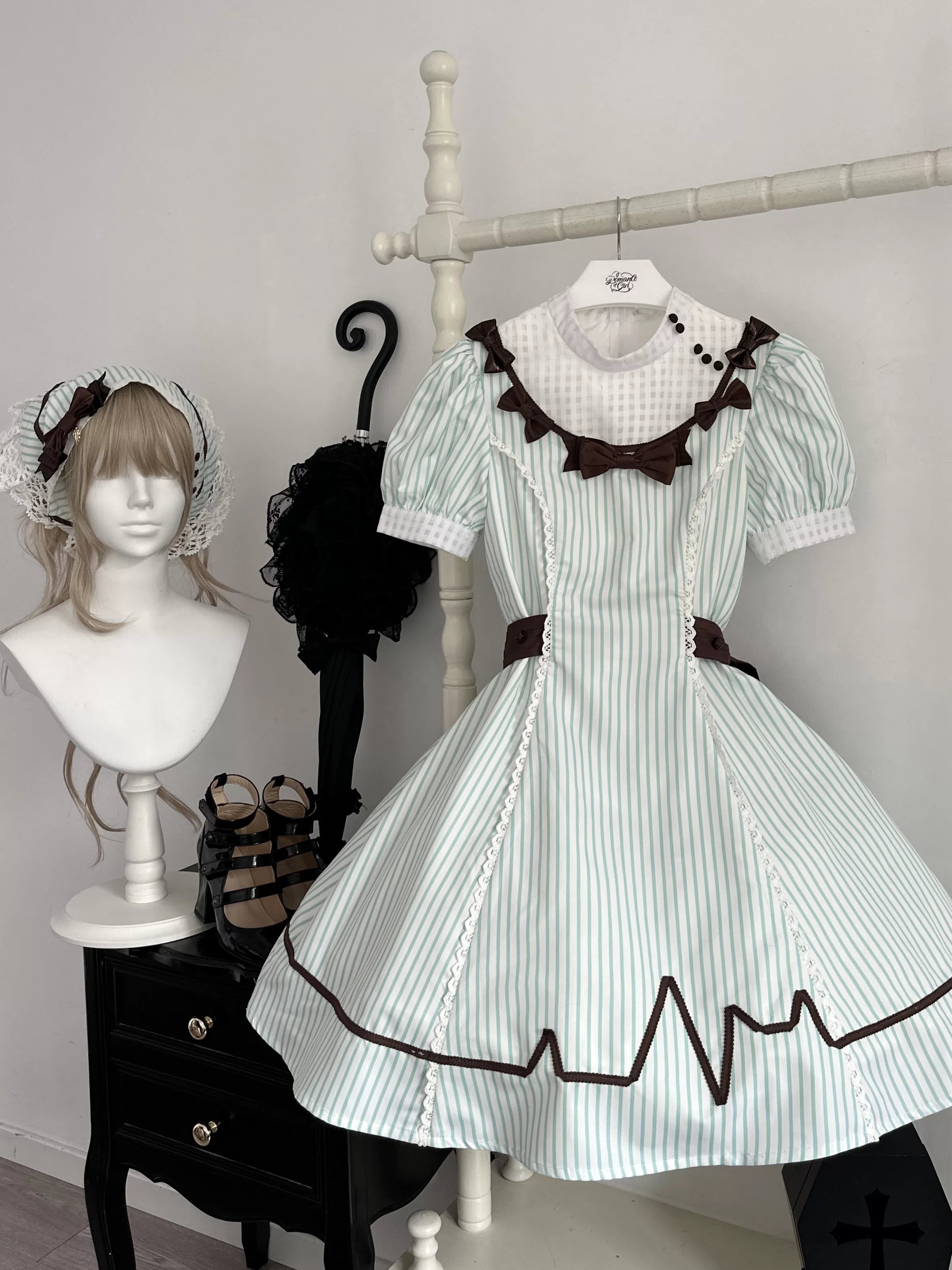Mint Prescription - Old School Lolita Striped OP Dress, Electrocardiogram Trace and Accessories - image 1