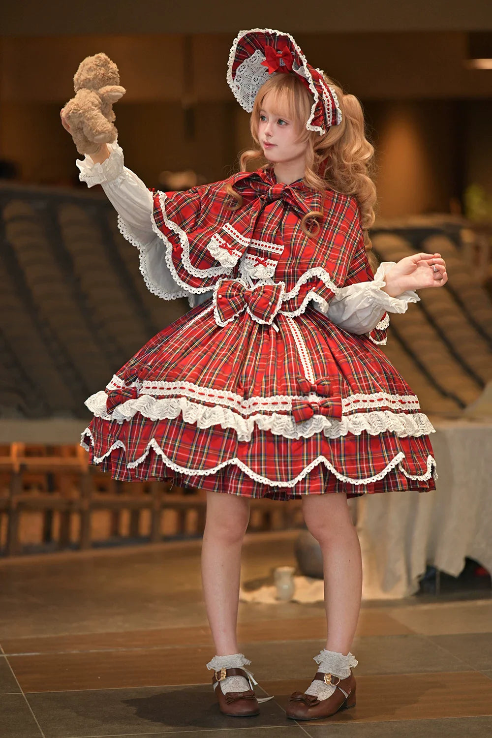 Plaid Petal Bunny - Old School Lolita Plaid OP Dress, Petal-shaped Hem - image 25