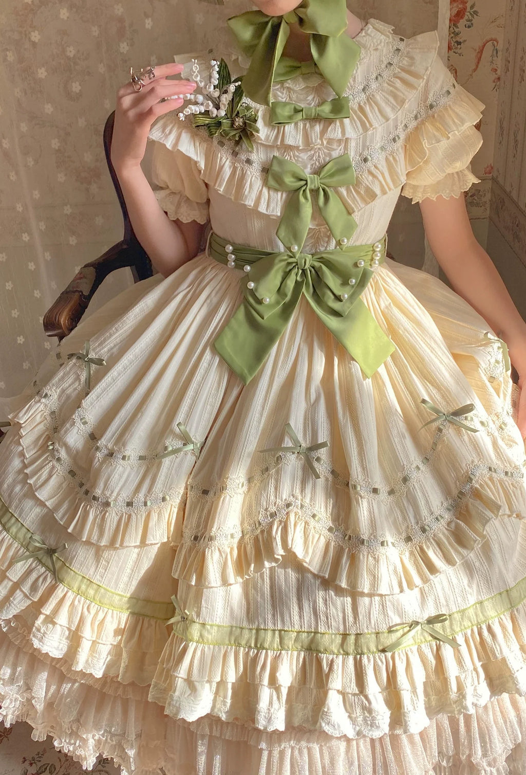Lily of the Valley - Country Lolita OP Dress, Tiered Ruffles - image 11