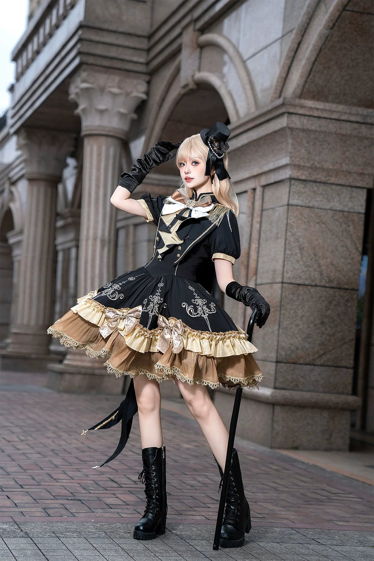Glitter Oath - Military Lolita OP Dress with Detachable Split Tail Cloak - image 9