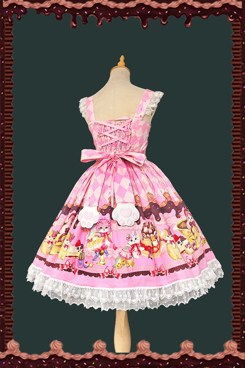 Cream Meow - Sweet Lolita JSK, Cat Print and Accessories - image 2