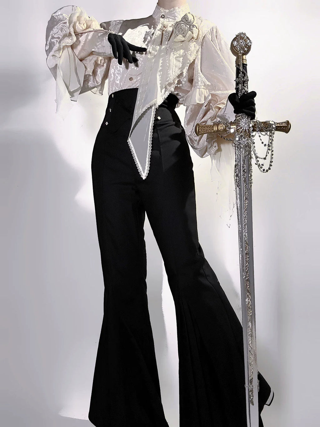 Rose and Sword - Ouji Lolita Jacquard Blouse & High Waist Pants Suit - image 8