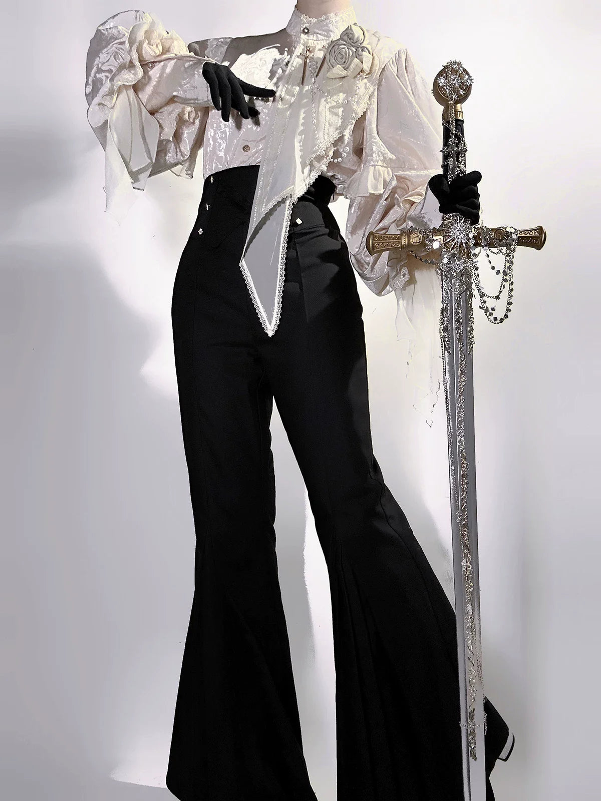 Rose and Sword - Ouji Lolita Jacquard Blouse & High Waist Pants Suit - image 8