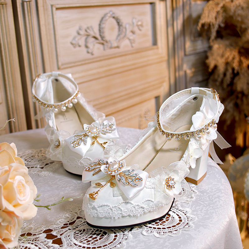 Wedding Lolita Floral Pointed Toe Heels - image 3