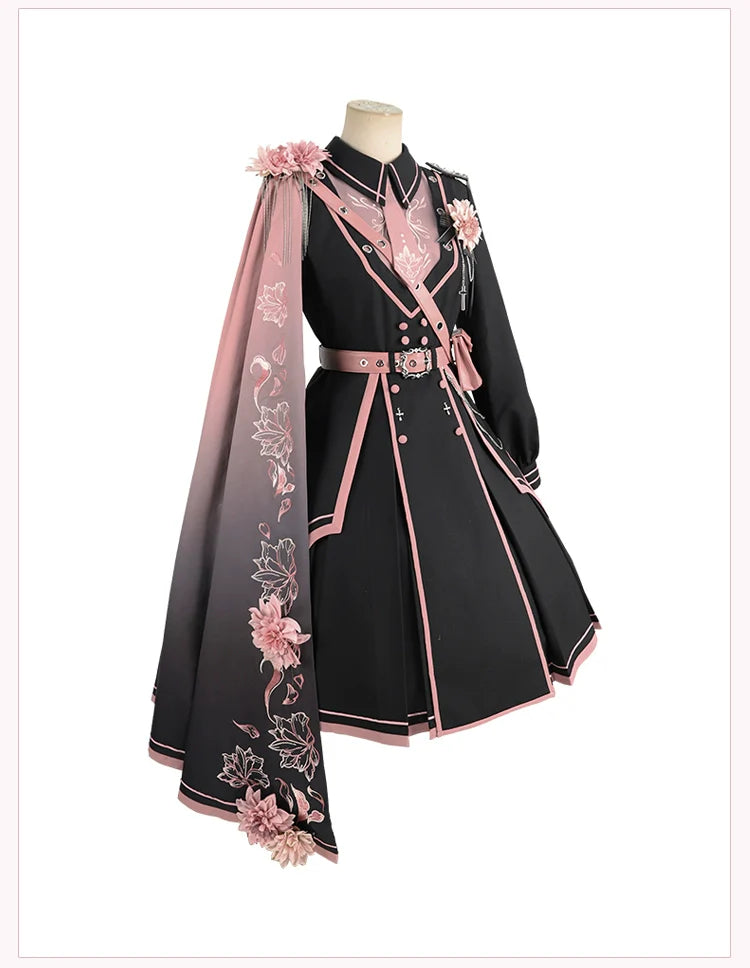 Chunlv Dark Pink Military Lolita OP Dress and Cloak - image 2