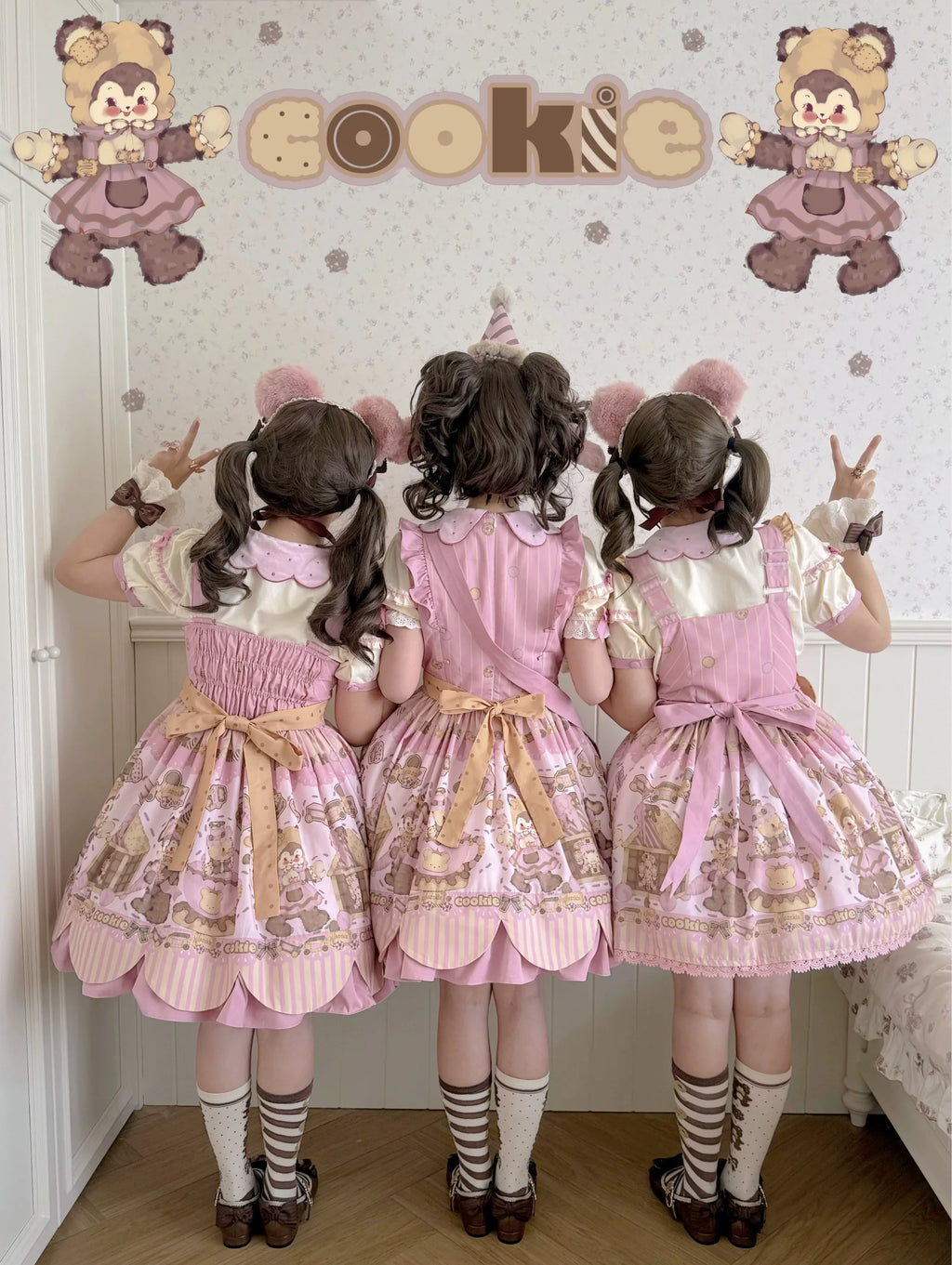 Bear Biscuit SP - Kawaii Lolita Bear Printed Dress Set with Bows - image 2