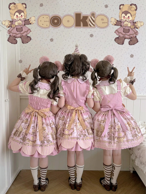 Bear Biscuit SP - Kawaii Lolita Bear Printed Dress Set with Bows - image 2