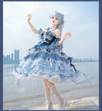 Blue Breath Jellyfish - Classic Lolita JSK Dress, Side Zipper - image 10