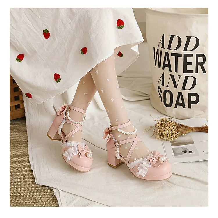 Plus Size Qi Lolita Bow Pearl Sandals - image 13