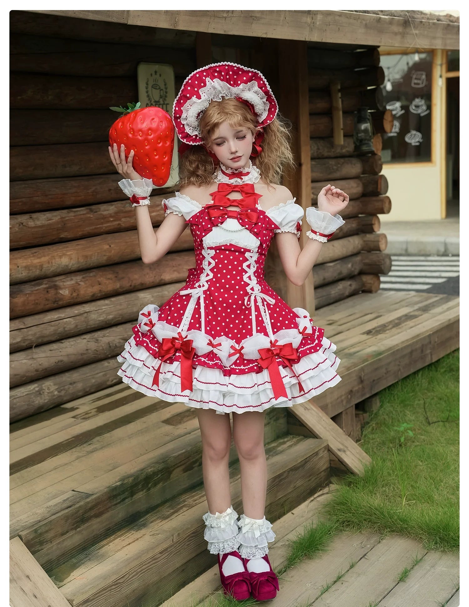 Old School Lolita Halter Neck OP Dress, Polka Dot Accent - image 18
