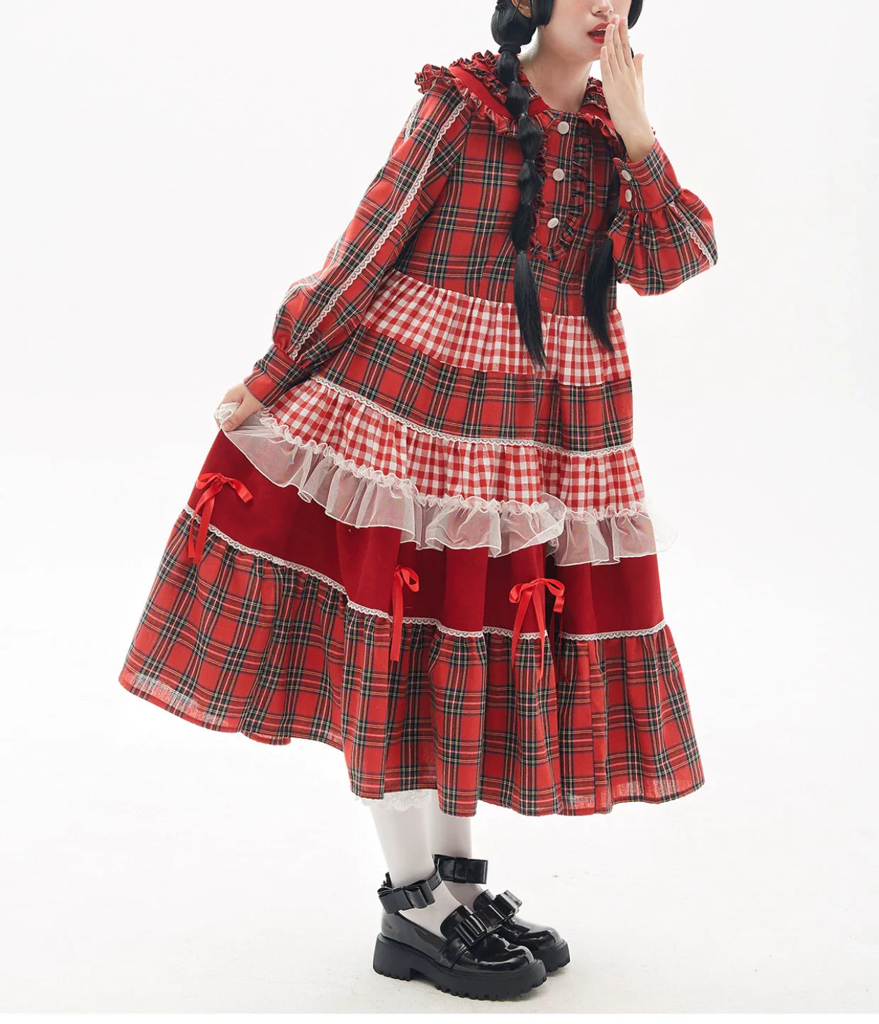 Vintage Lolita OP Dress Red Lolita Plaid Dress for Spring Summer - image 16