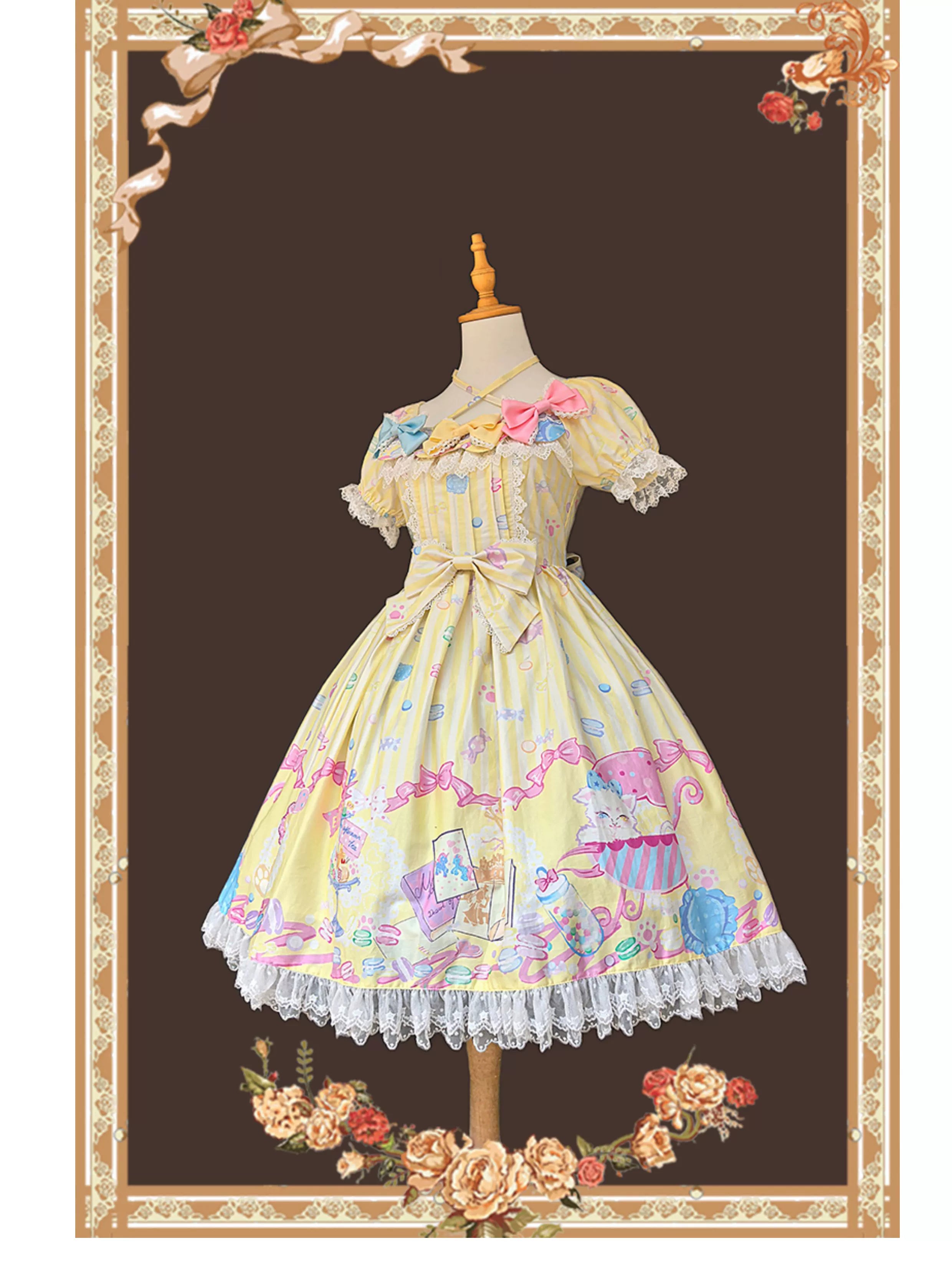 Macaron Dolly House - Sweet Lolita OP Printed Dress, Side Zipper and Accessories - image 5
