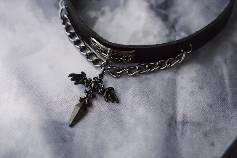 Gothic Lolita Cross Leather Choker - image 2
