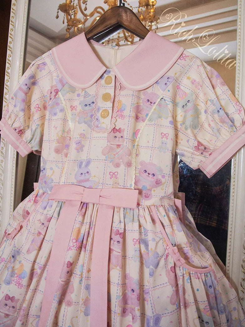 Starry Pudding Bear - Sweet Lolita JSK and Printed OP Dress - image 16