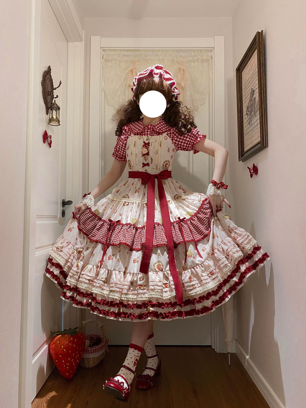 Skyfaring Strawberry - Printed Classic Lolita JSK Dress, Tired Hem - image 1